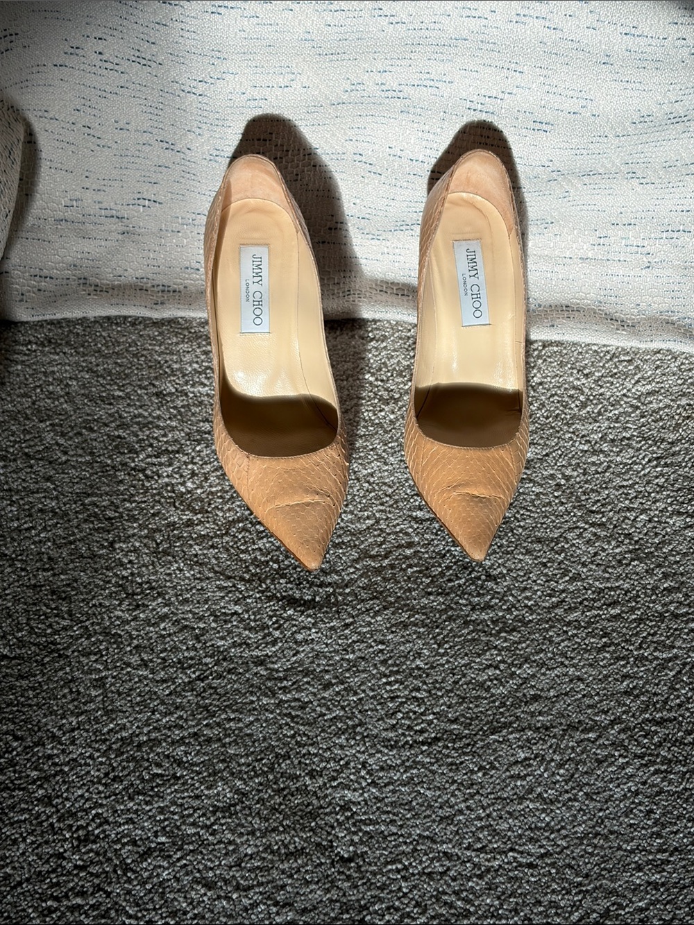 Jimmy Choo Nude/Tan Pointed-Toe Leather Pumps